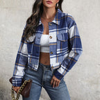 Damen Karierte Baumwolljacke mit modischem Schnitt und Taschen R&B