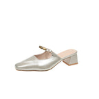 Damen elegante Slingback-Mules mit dekorativen Kettenakzenten