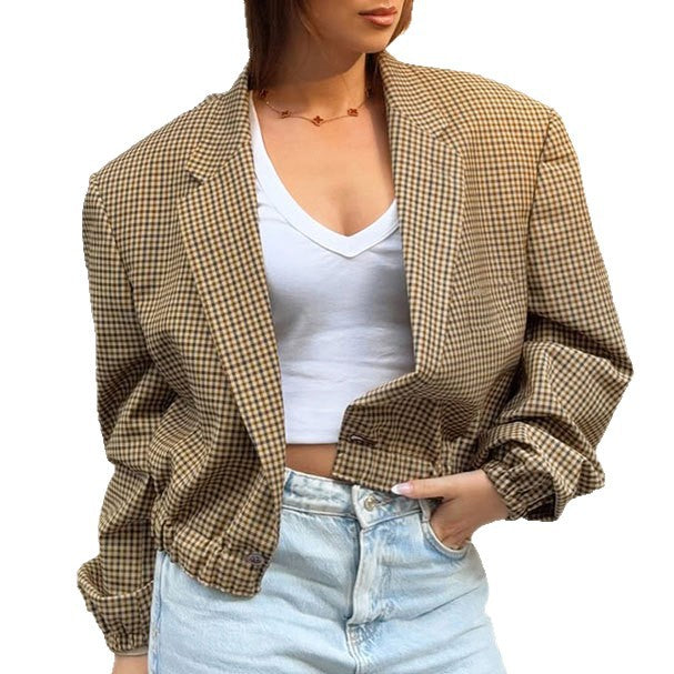 Damen Karierte Oversized-Blazerjacke im lässigen Schnitt R&B