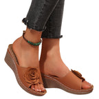 Damen Wedgesandalen mit rosenförmiger Applikation und ergonomischer Sohle R&B