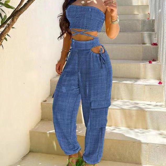 Damen Zweiteiliges Outfit mit Cropped Top und Cargo-Hose R&B