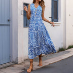 Damen Maxikleid mit romantischem Muster und tiefem V-Ausschnitt R&B