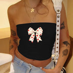 Damen Bandeau-Top mit romantischem Herzmotiv und Schleifendruck R&B