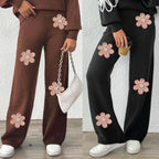 Damen lockere Strickhose mit floralen Applikationen R&B