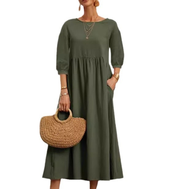 Damen Freizeitmaxikleid mit luftigen Ärmeln und seitlichen Taschen R&B