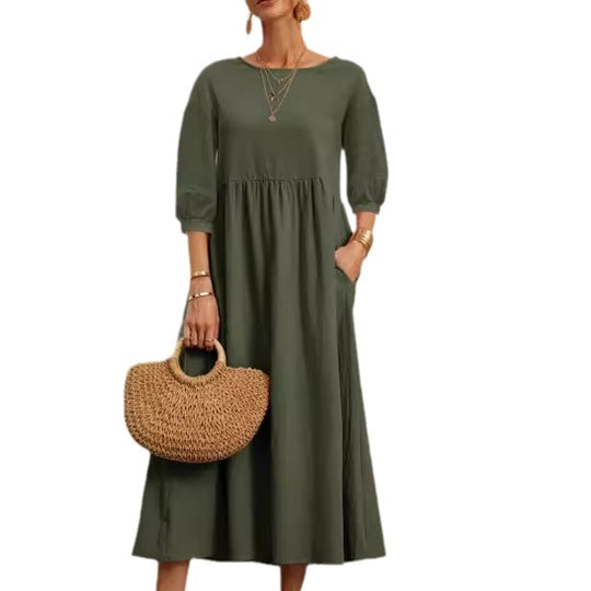 Damen Freizeitmaxikleid mit luftigen Ärmeln und seitlichen Taschen R&B