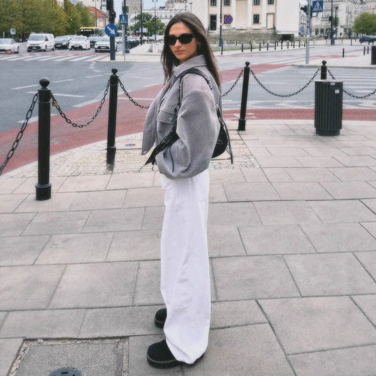 Damen lässige Übergangsjacke mit voluminösen Ärmeln und Druckknopfdetail R&B