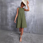 Damen Sommerliches A-Linien Kleid mit voluminösem Rock und ärmellosem Design R&B
