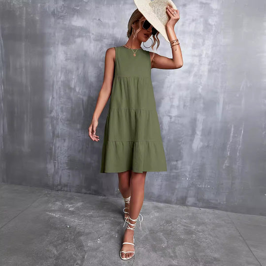 Damen Sommerliches A-Linien Kleid mit voluminösem Rock und ärmellosem Design R&B