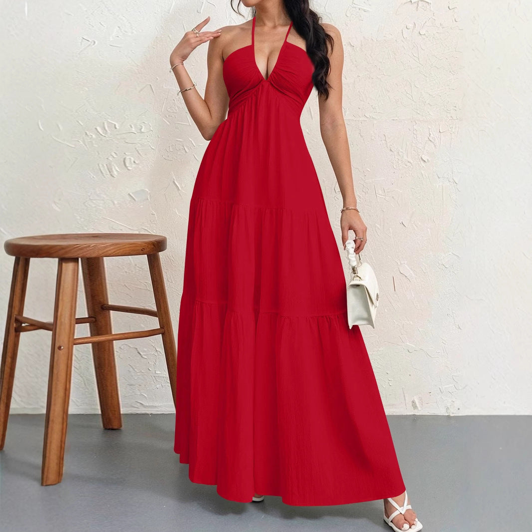 Damen Maxikleid mit fließendem Schnitt und tiefem Ausschnitt R&B