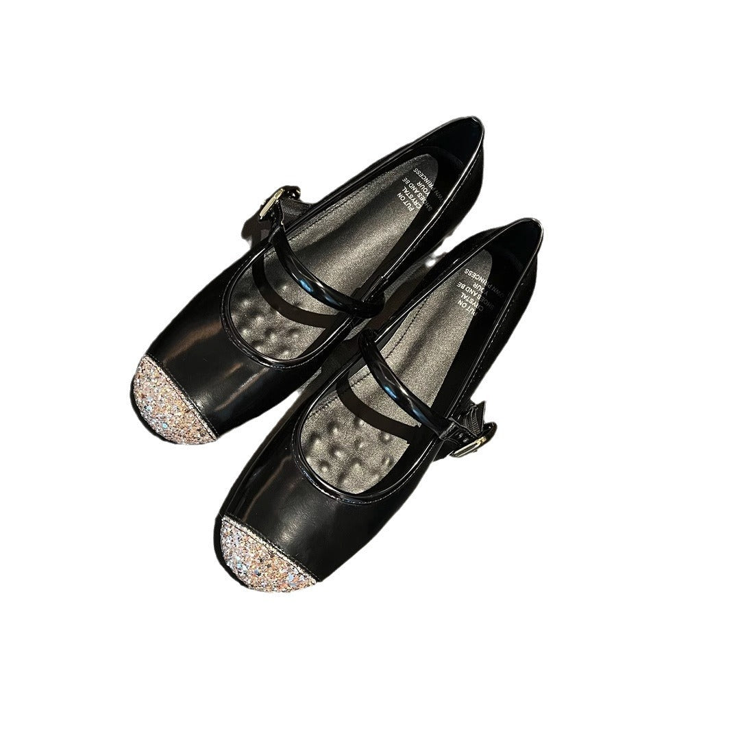 Damen elegante Ballerinas mit funkelnden Akzenten und komfortablem Blockabsatz R&B