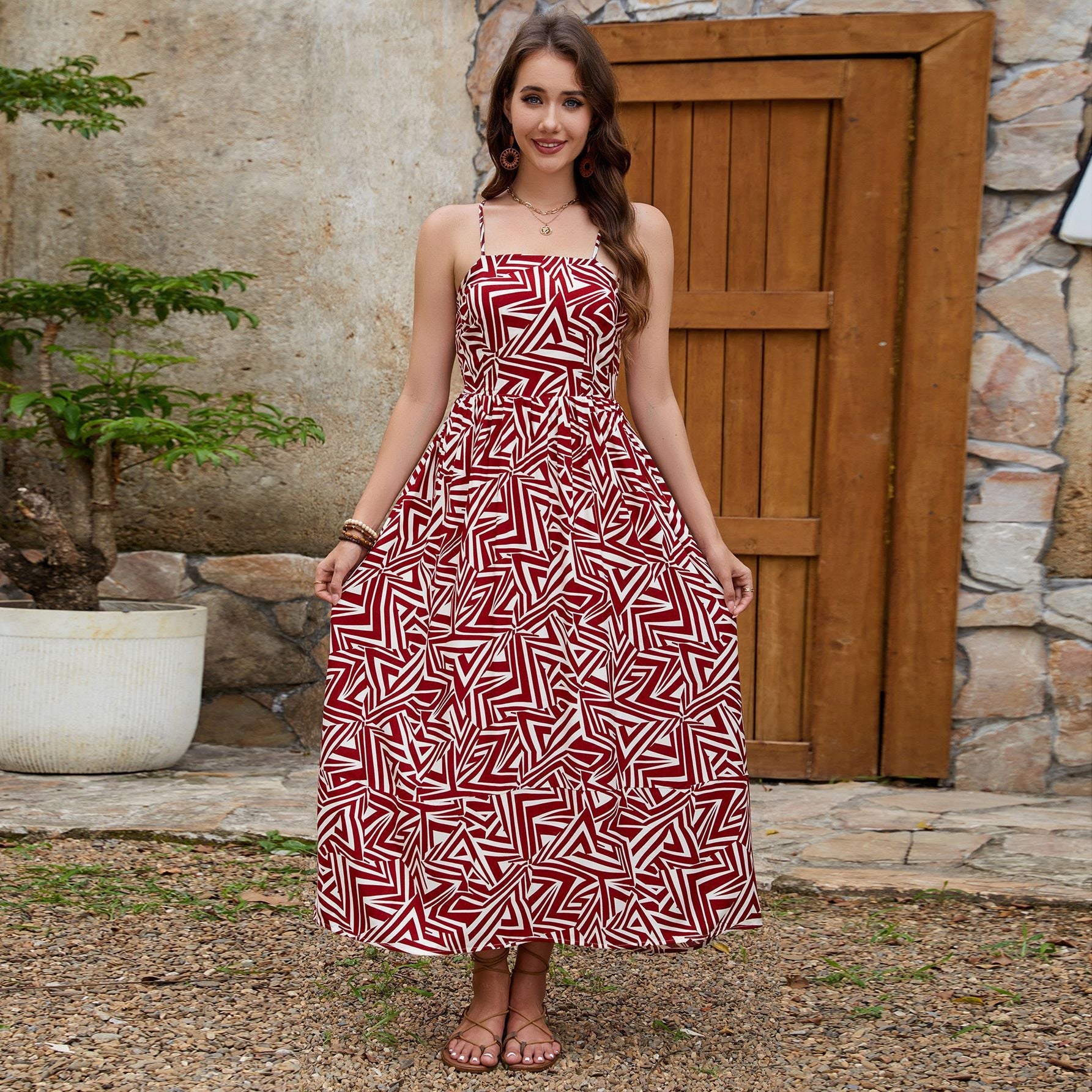 Damen Maxikleid mit geometrischem Muster R&B