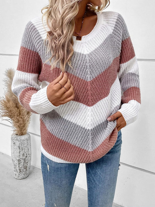 Damen Gemusterter Strickpullover im lässigen Stil R&B