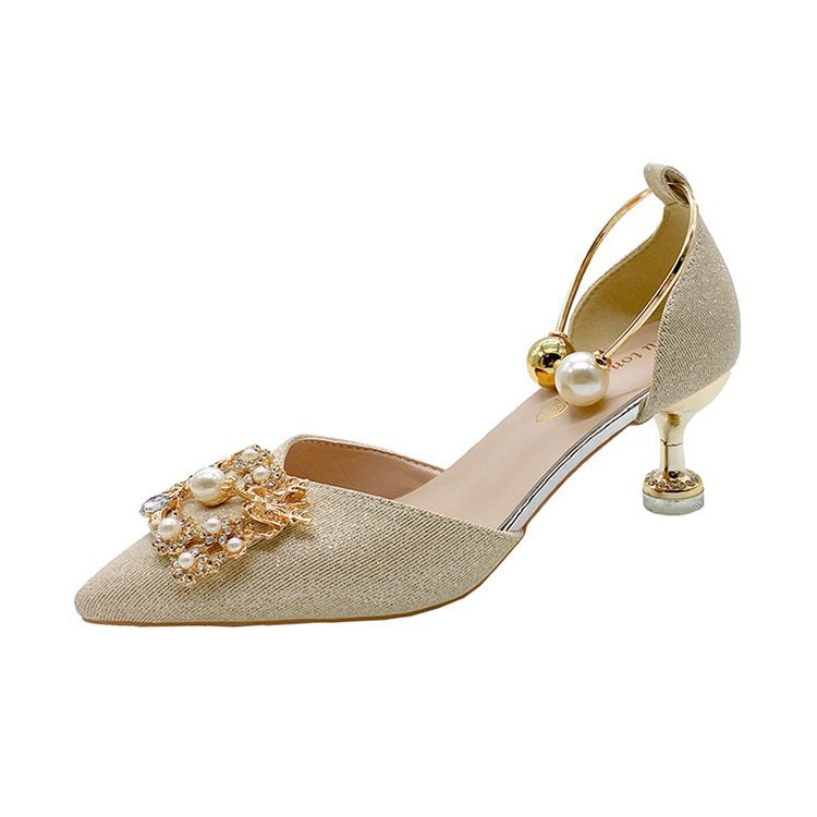 Damen elegante Slingback-Pumps mit luxuriösem Perlenschmuck R&B
