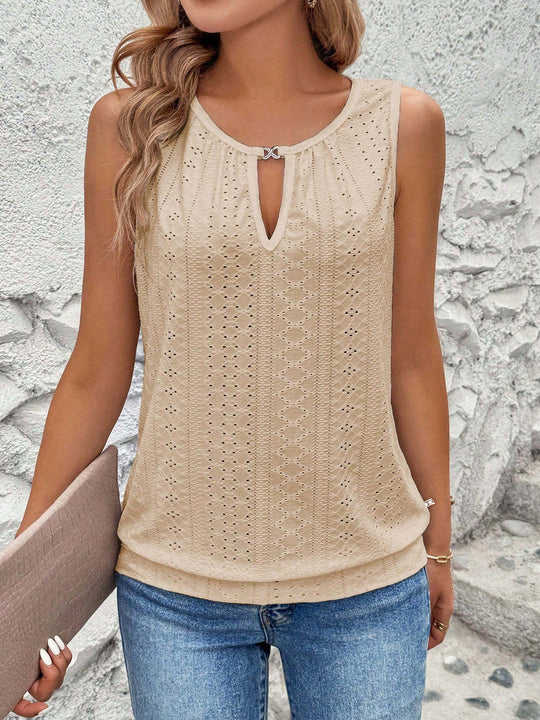 Damen luftiges Tanktop mit dekorativem Ausschnitt und feiner Struktur R&B