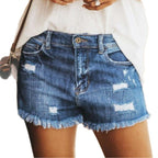 Damen Jeans-Shorts mit fransigen Säumen und distressed Details R&B