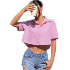 Damen nan lässige kurzärmelige bauchfreie Hemdbluse mit Rückenausschnitt und Schleifendetail R&B