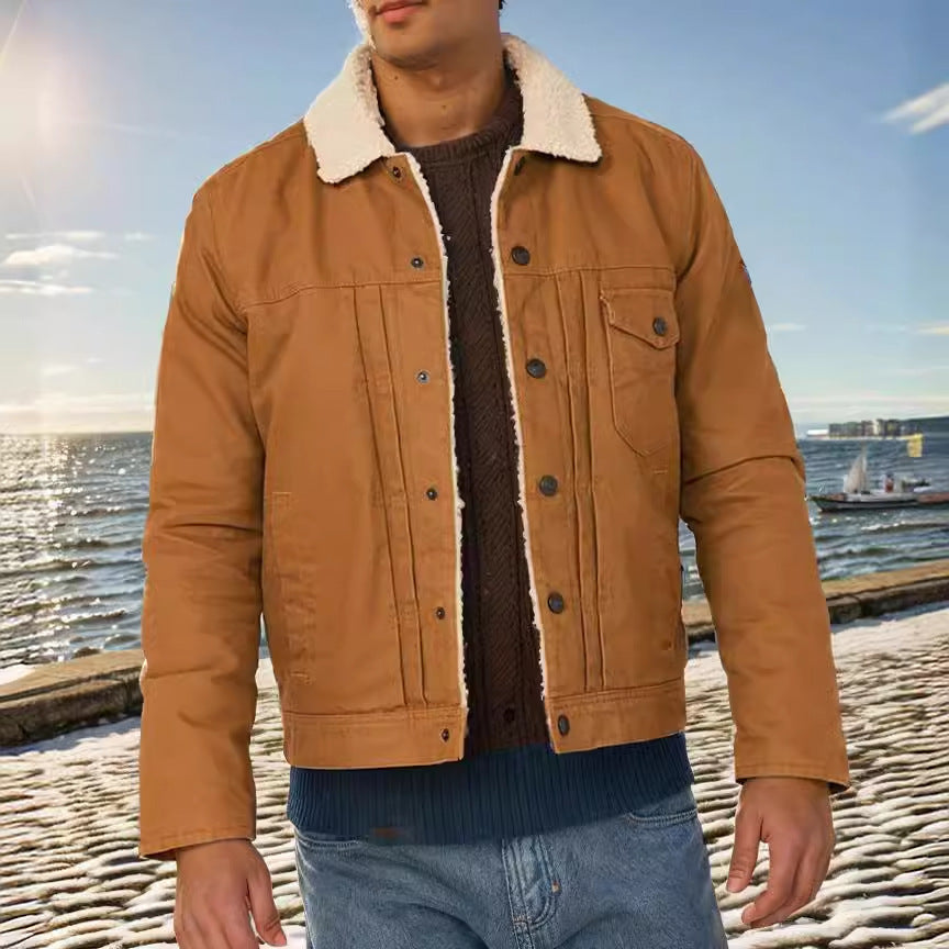 Herren gemusterte Baumwolljacke mit Fleecefutter R&B