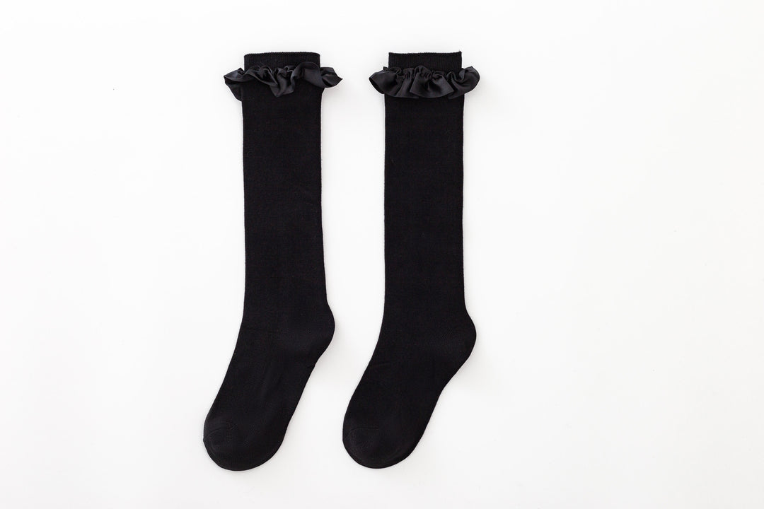 Damen Elegante Kniestrümpfe mit Rüschenabschluss R&B