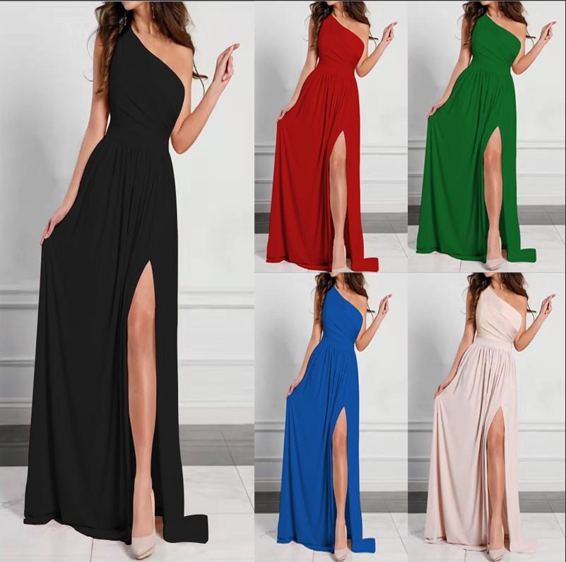 Damen Maxikleid mit asymmetrischem Träger und verführerischem Schlitz