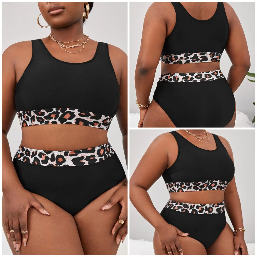 Damen Sportlicher Hochschnitt-Bikini mit Leopardenmuster R&B