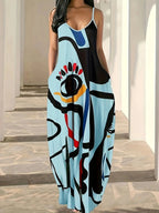 Damen Elegantes Maxikleid mit modernem abstraktem Print und fließendem Schnitt R&B