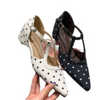 Damen elegante Ballerinas mit modischem Riemchen und dekorativem Punktenmuster R&B