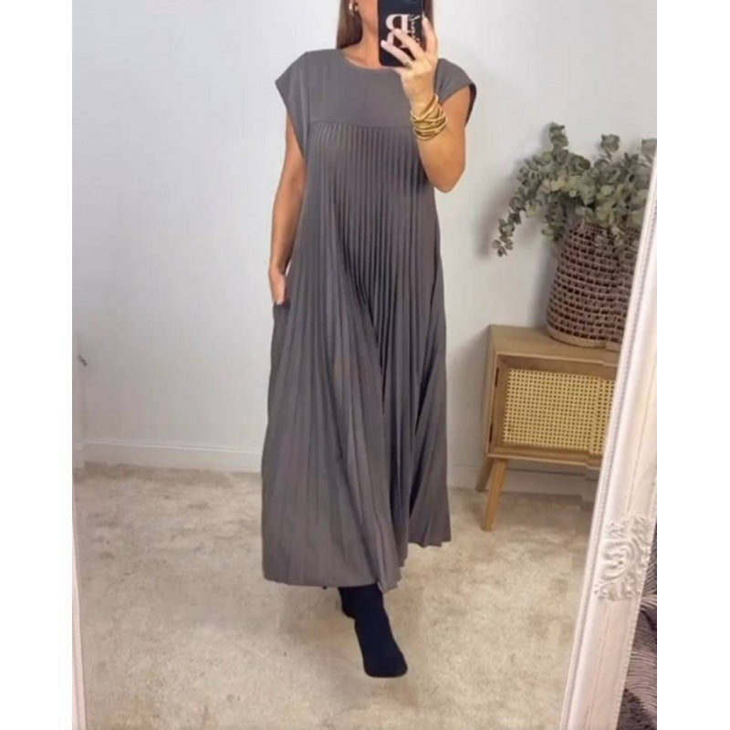 Damen Maxikleid mit plissiertem Design und seitlichen Taschen R&B