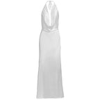 Damen elegantes Chiffon-Maxikleid mit tiefem Rückenausschnitt und raffiniertem Wickeldesign R&B