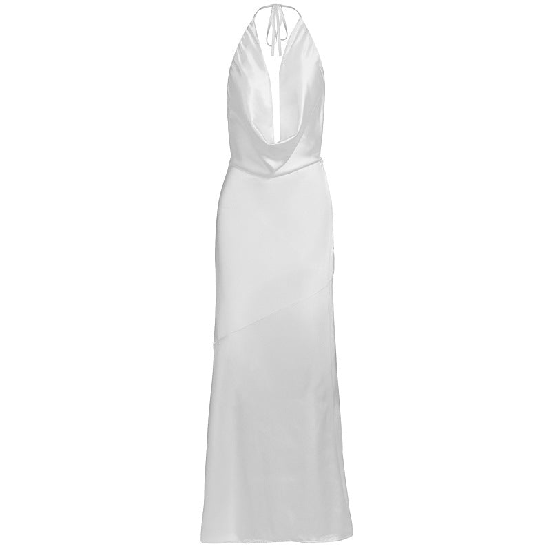 Damen elegantes Chiffon-Maxikleid mit tiefem Rückenausschnitt und raffiniertem Wickeldesign R&B