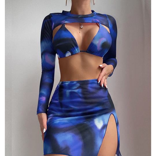 Damen Modisches Crop-Top mit Langen Ärmeln und Hoch sitzendem Rock R&B