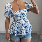Damen Blusentop mit blumendem Muster und Wickel-Effekt R&B