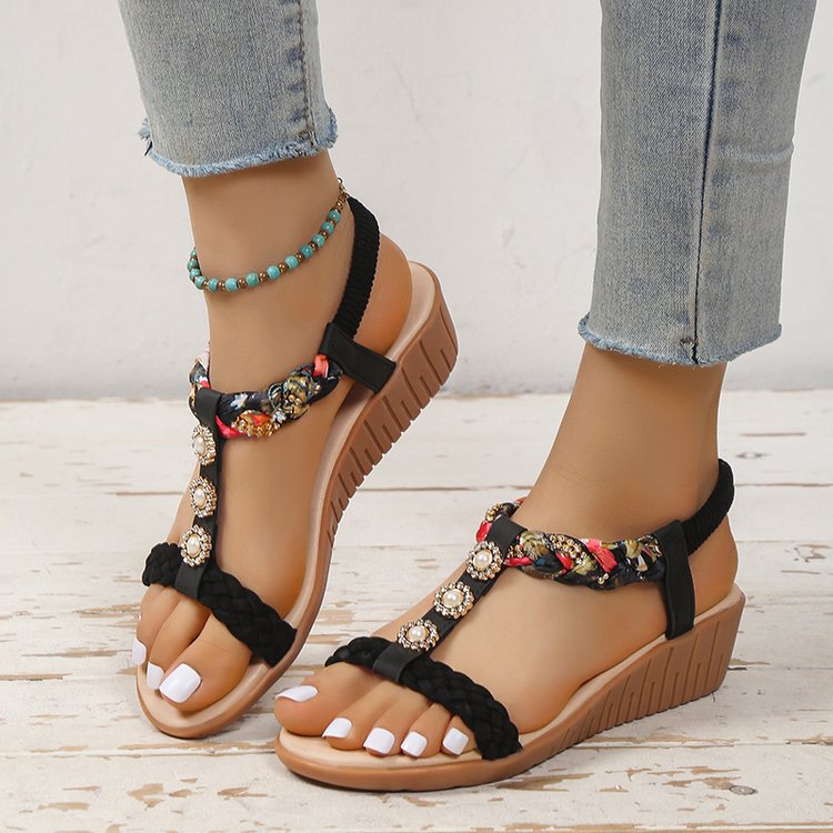 Damen Geschlossene Wedge-Sandalen mit dekorativem Zopfmuster und Anwendungen R&B