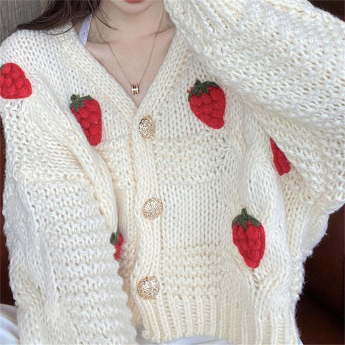 Damen Grober Strickcardigan mit Blumenstickerei und funkelnden Knöpfen R&B