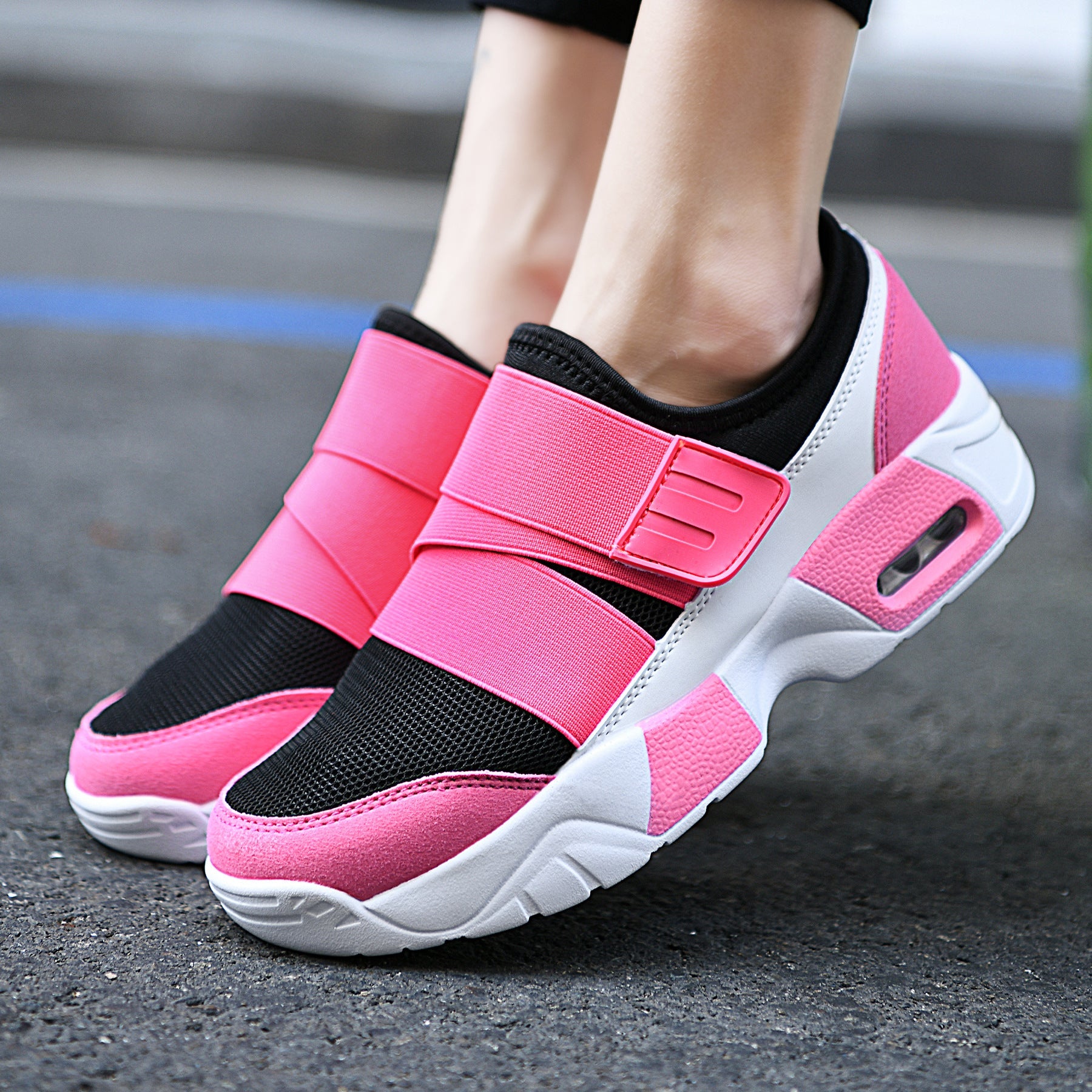 Damen Komfortable Sneakers mit elastischem Klettverschluss und atmungsaktiver Mesh-Oberfläche