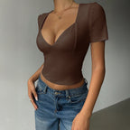 Damen Oberteil mit tiefem V-Ausschnitt und figurbetonter Silhouette R&B