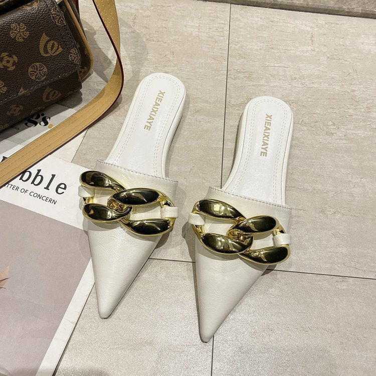 Damen elegante spitze Mules mit goldenen Details R&B