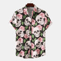 Herren Kurzarmhemd mit kreativem Totenkopf- und Blumenmuster  1757487585