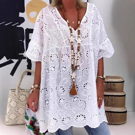 Damen Bluse mit floralen Stickereien und weiten Ärmeln R&B