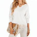 Damen Waffelstruktur Pullover mit tiefem V-Ausschnitt und praktischen Taschen R&B