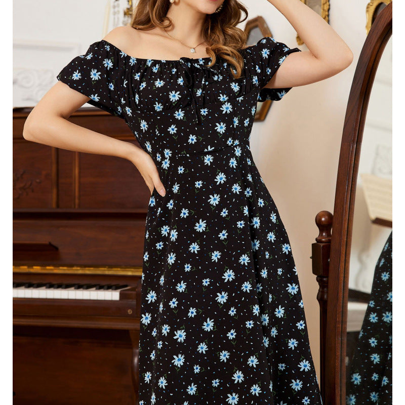 Damen Maxikleid mit voluminösen Rüschenärmeln und floralem Design R&B
