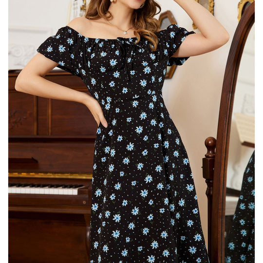 Damen Maxikleid mit voluminösen Rüschenärmeln und floralem Design R&B