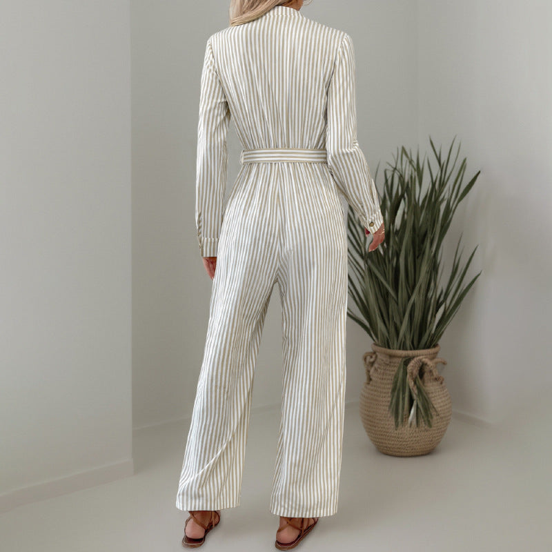 Damen Eleganter Jumpsuit mit schmalem Gürtel und Knopfdetails R&B