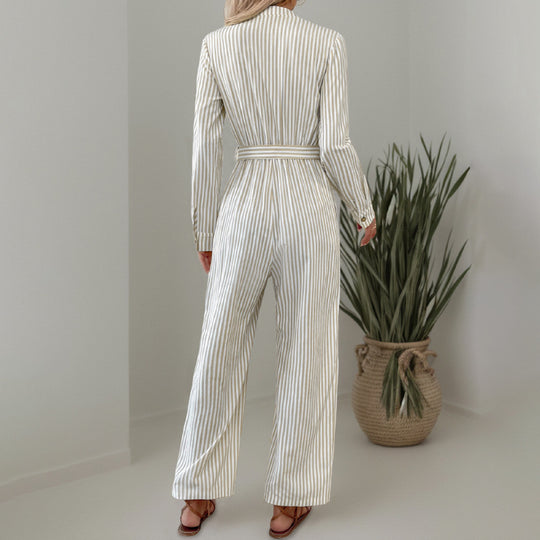 Damen Eleganter Jumpsuit mit schmalem Gürtel und Knopfdetails R&B