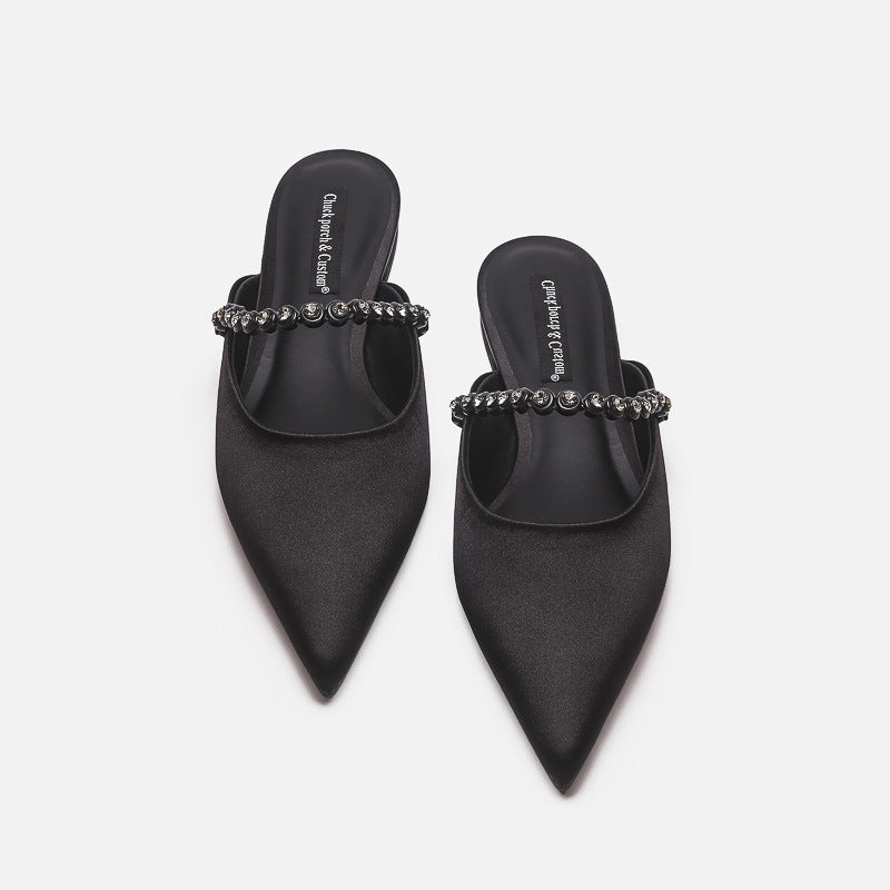 Damen elegante Pantoletten mit glitzerndem Riemen und spitz zulaufender Form R&B
