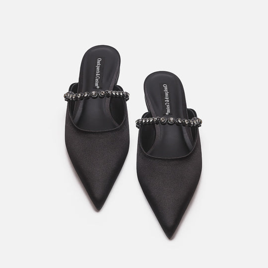 Damen elegante Pantoletten mit glitzerndem Riemen und spitz zulaufender Form R&B