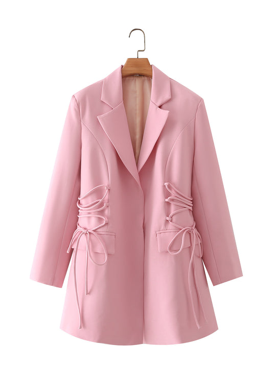 Damen modischer Blazer mit raffinierten Schnüroptiken und praktischen Taschen R&B