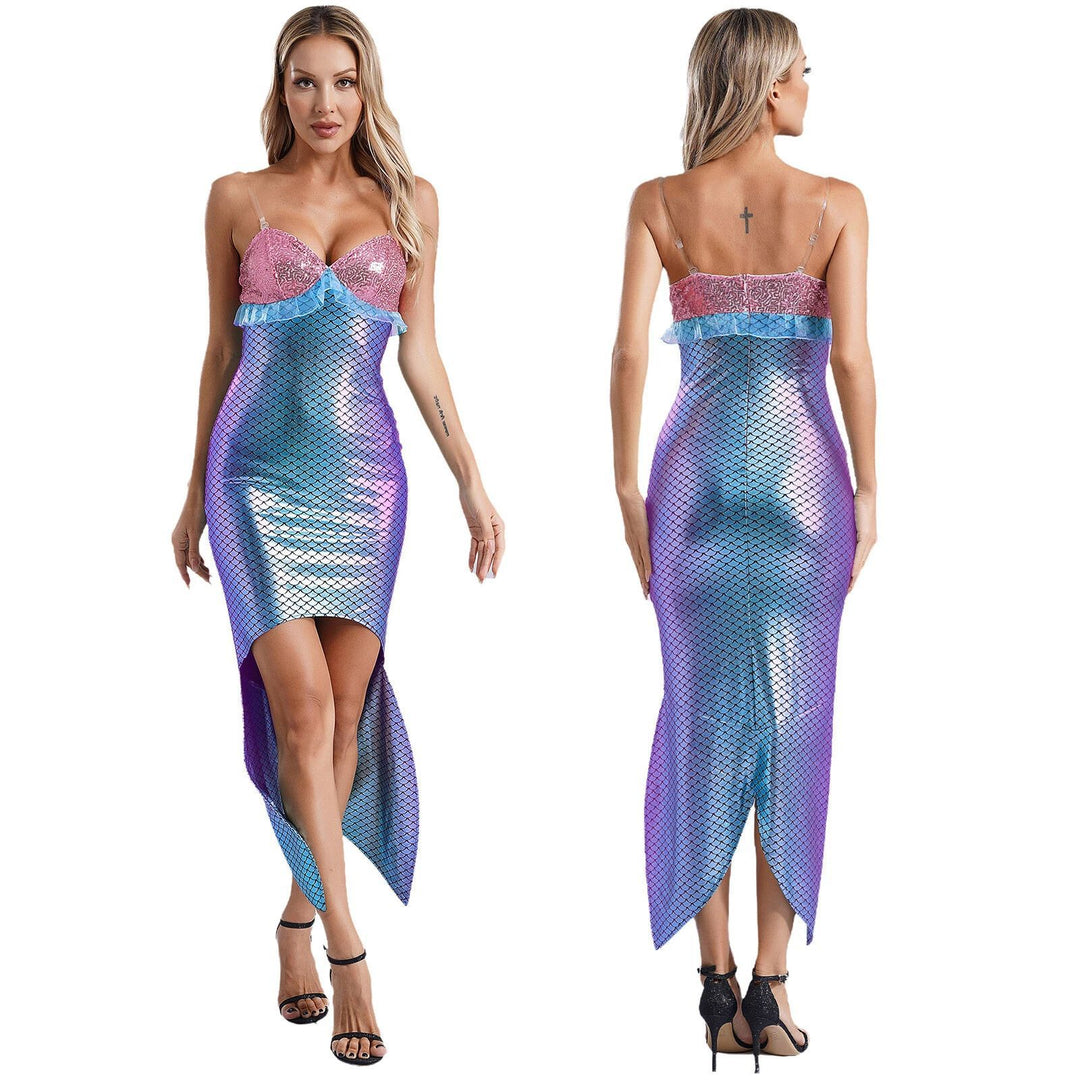 Damen Glamouröses Meerjungfrau-Kleid mit asymmetrischem Saum und schimmerndem Oberteil R&B