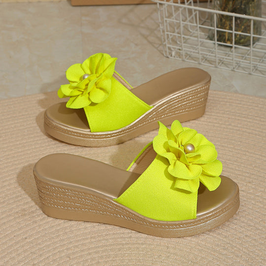 Damen Wedge-Pantoletten mit blütenförmigem Design und bequemer Sohle R&B
