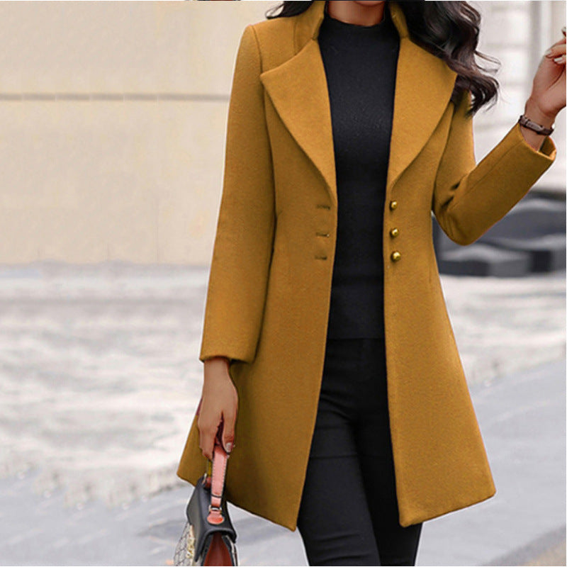 Damen Eleganter Wollmantel mit doppelter Knopfleiste und minimalistischen Design R&B
